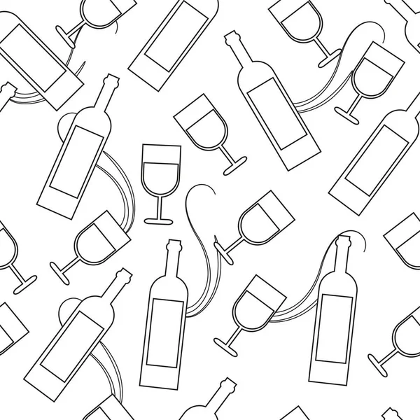 带酒杯和瓶子的矢量无缝图案 — 图库矢量图片