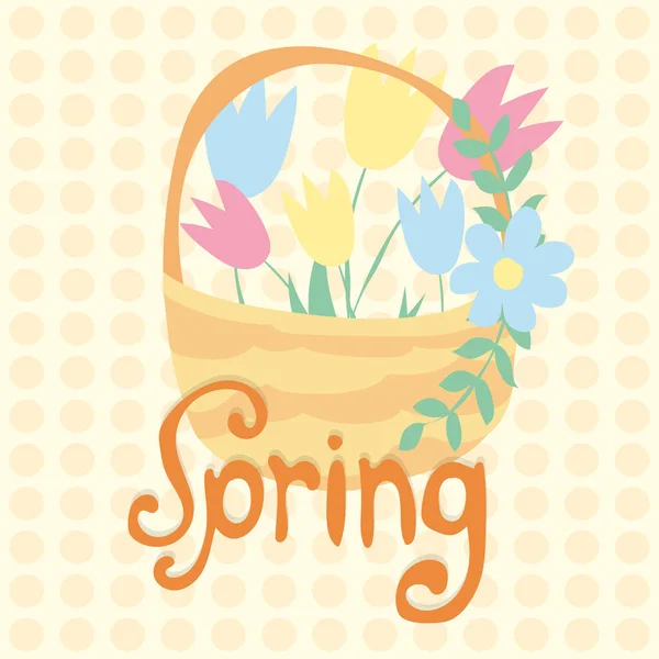 Spring text with tulip flower. Vector illustration — Stock Vector