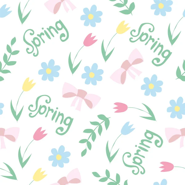 Patrón floral vectorial en estilo garabato con flores y hojas. fondo de primavera — Vector de stock