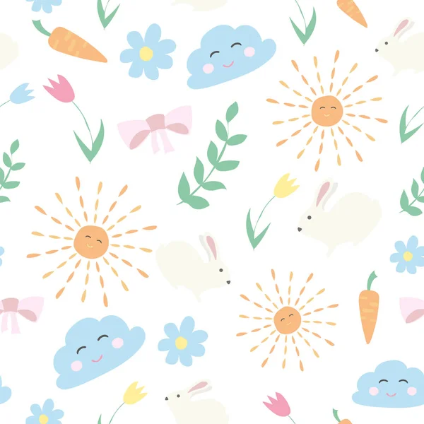 Vector floral pattern in doodle style with flowers and leaves. spring background — Stock Vector
