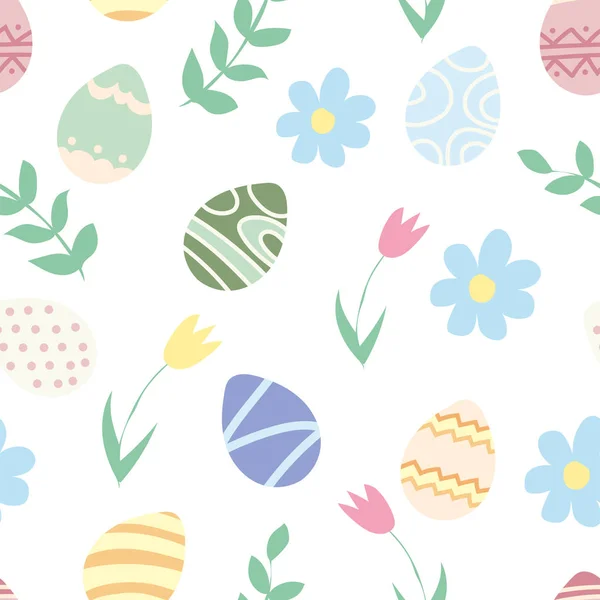 Patrón sin costura de Pascua huevos y flores. papel pintado, papel de regalo, tarjetas de felicitación — Archivo Imágenes Vectoriales