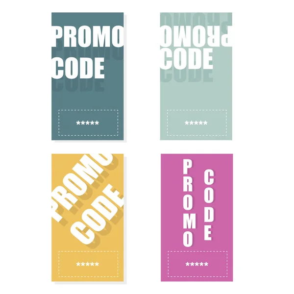 Promocode, coupon. Platte vector set van kaarten ontwerp op witte achtergrond. — Stockvector
