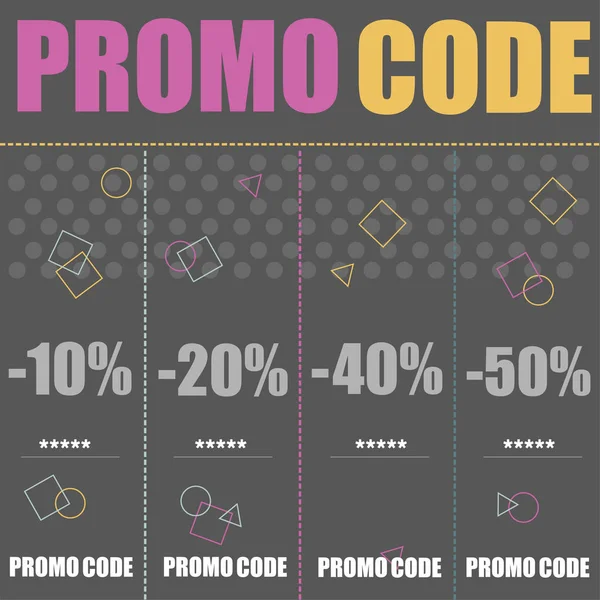 Promo-code, couponcode. Platte banner ontwerp vectorillustratie op zwarte achtergrond. — Stockvector
