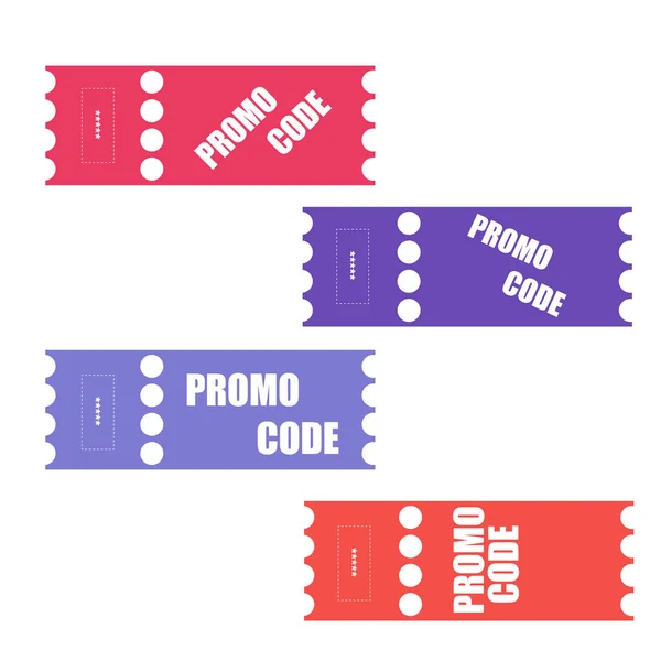 Promo-code, couponcode. Platte vector set kaartjes ontwerp illustratie op witte achtergrond. — Stockvector
