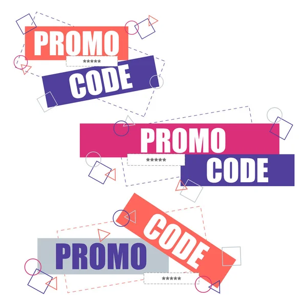 Promocode, Gutscheincode. Flache Vektor-Set-Design-Illustration auf weißem Hintergrund — Stockvektor