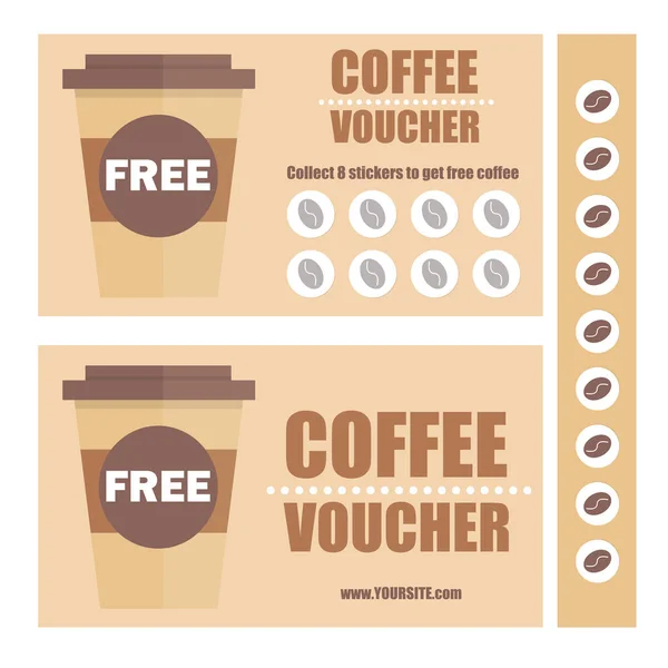 Um vale de café ou cupom de desconto. Modelo de vetor de voucher plano. Promoção — Vetor de Stock