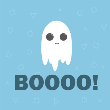 Sevimli hayalet, düz tasarım Cadılar Bayramı afiş, vektör çizim