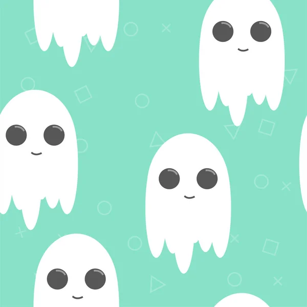 Fondo de Halloween. Patrón sin costuras de los fantasmas de dibujos animados lindo — Vector de stock