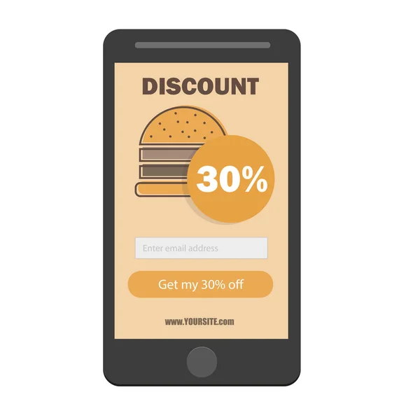 Gyorsétterem burger kupon kedvezmény sablon lapos design - email feliratkozni forma — Stock Vector