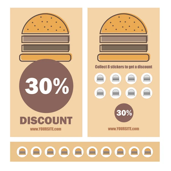 Fast food burger coupon discount template flat design — Stock Vector