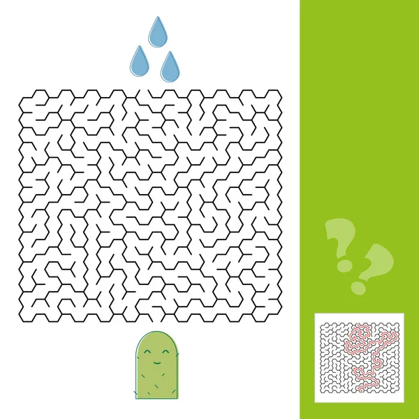 Kaktüs ve su maze oyunu bir çözüm - vektör ile daha küçük çocuklar için — Stok Vektör