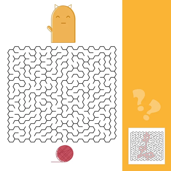 Kitten And Wool Ball Maze Game with Solution Vector illustration — Stock Vector