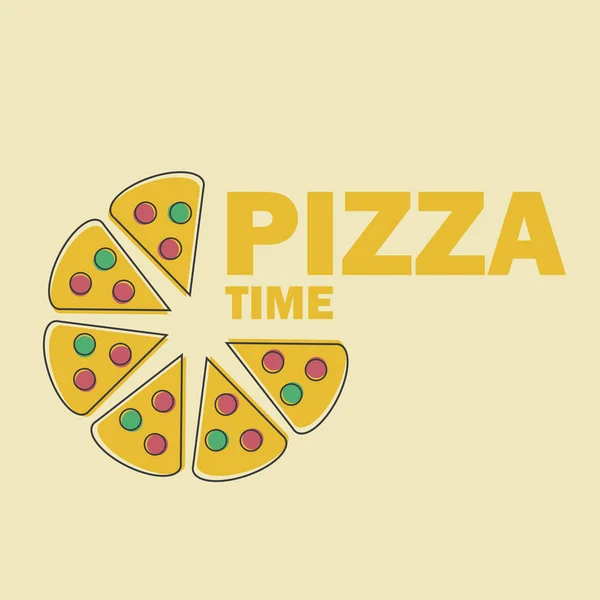 Pizza Vector Illustration in Line Art Flat Style Design Funny image — Stock Vector