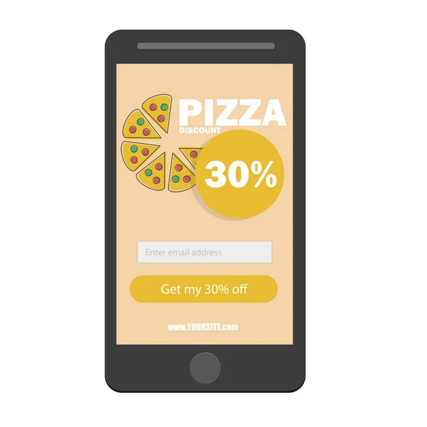Ecommerce concept order and discount fast food online. smartphone with pizza — Stock Vector