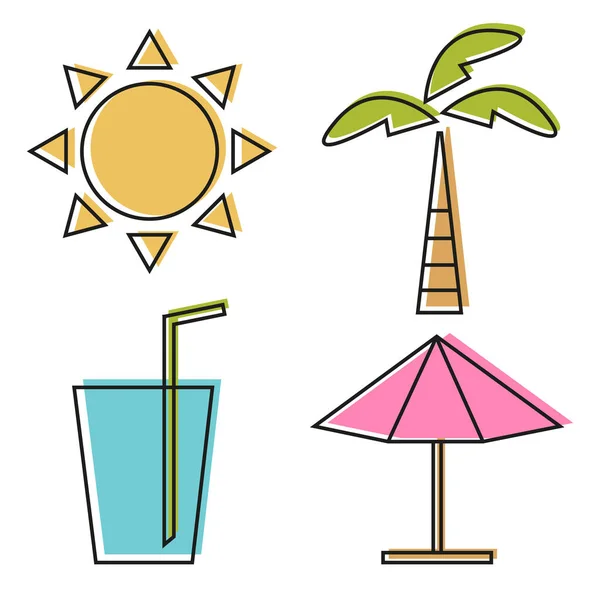 Vector Illustration of four Summer line Icons. Пакет слонов для дизайна — стоковый вектор