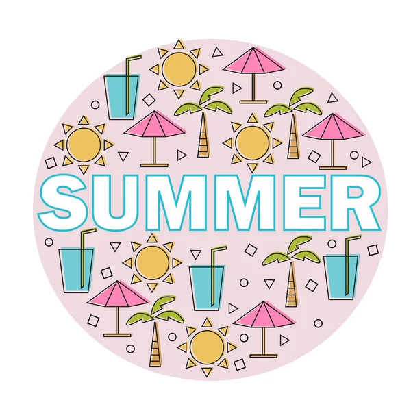 矢量夏季刻字与线性图标和标志旅行和假期概念 — 图库矢量图片