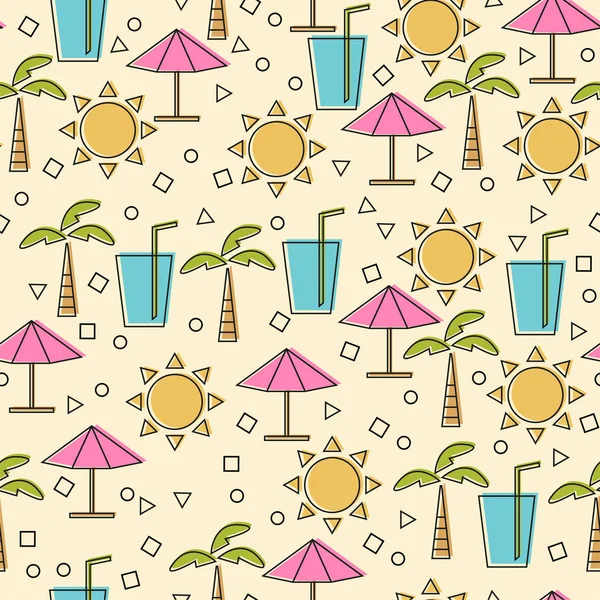Seamless pattern with summer elements in thin line style. Vector line icons — Stock Vector
