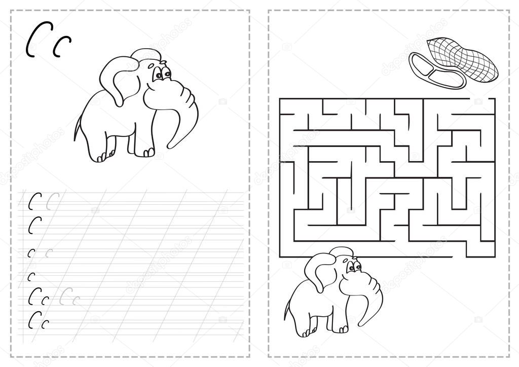 Alphabet letters tracing worksheet with russian alphabet letters - elephant
