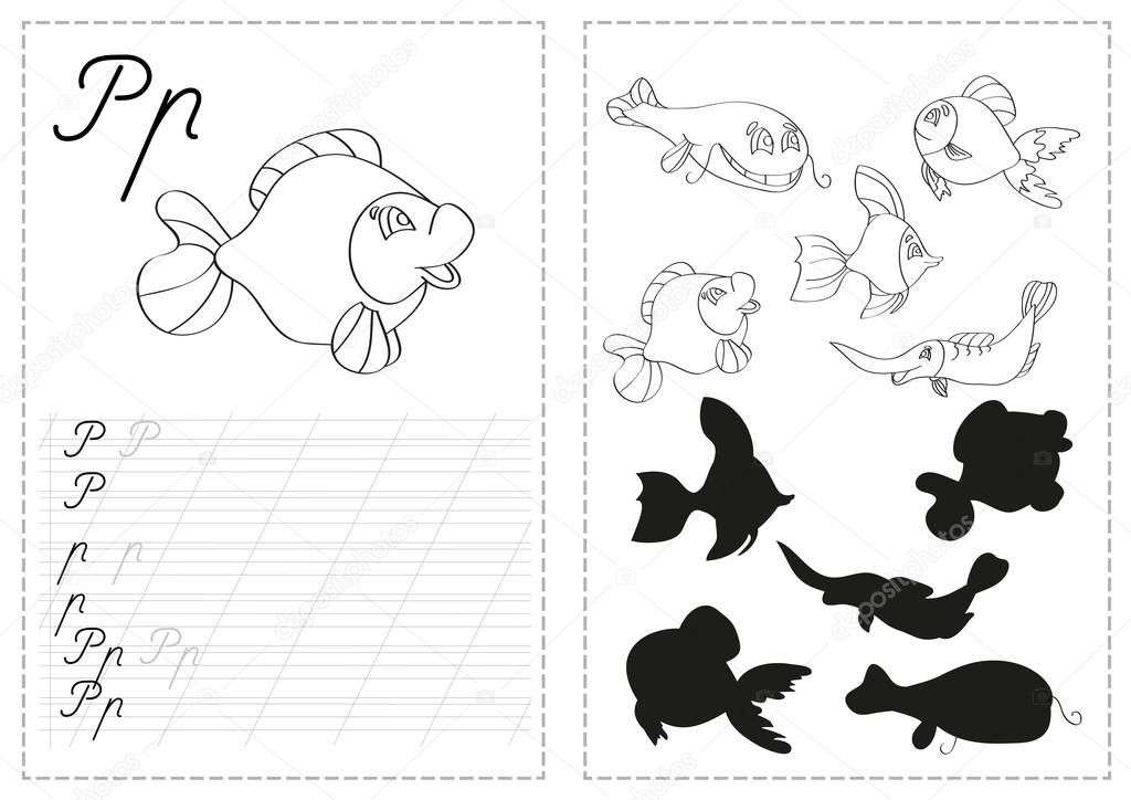 Alphabet letters tracing worksheet with russian alphabet letters - fish