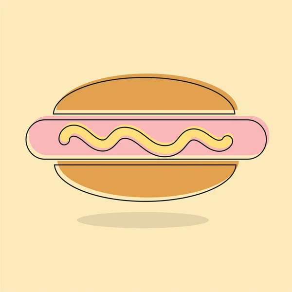 Hot dog, ícone de linha de sanduíche de salsicha cozida, sinal de vetor de contorno preenchido, linear — Vetor de Stock