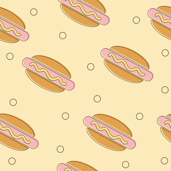 Hot Dog Day vector seamless pattern with buns and sausages — Stock Vector