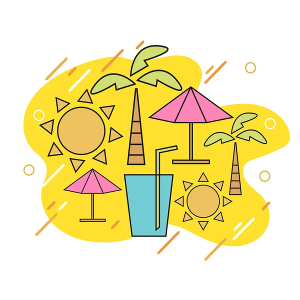 Vector summer with linear icons and signs travel and vacation concept — Stock Vector