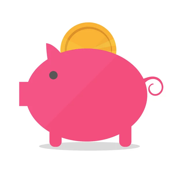 Porquinho porquinho com ilustração vetorial de moeda em estilo plano. O conceito de dinheiro — Vetor de Stock