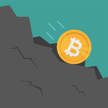 Bitcoin rock düşüyor. Karikatür tarzı vektör çizim.