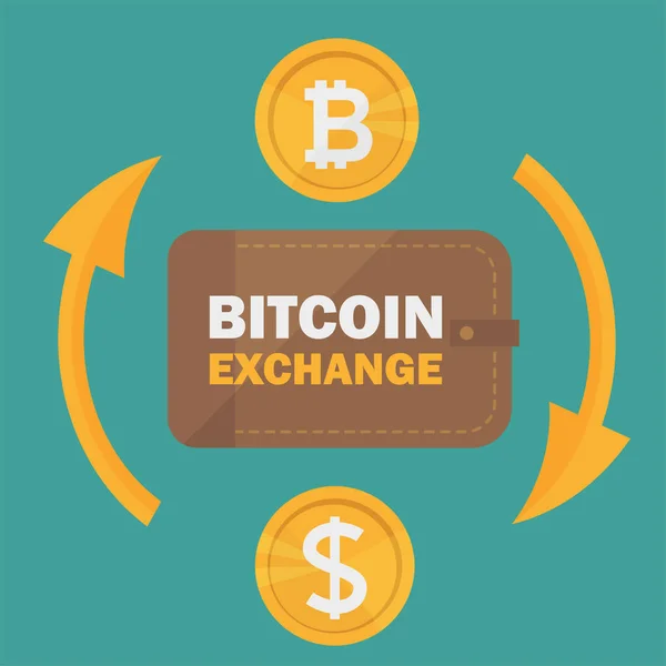 Dollar à Bitcoin change de devises. Bitcoin échange avec Bitcoin coin symbole — Image vectorielle