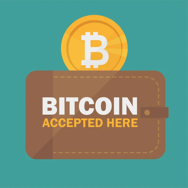 Bitcoin accepté autocollant icône bannière avec texte Bitcoind accepté ici — Image vectorielle