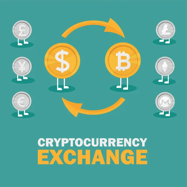 Dollar à Bitcoin change de devises. Bitcoin échange avec Bitcoin coin symbole — Image vectorielle