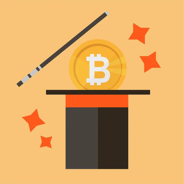 Bitcoin-Symbol. Konzept von Geld und Magie. Vektorillustration — Stockvektor