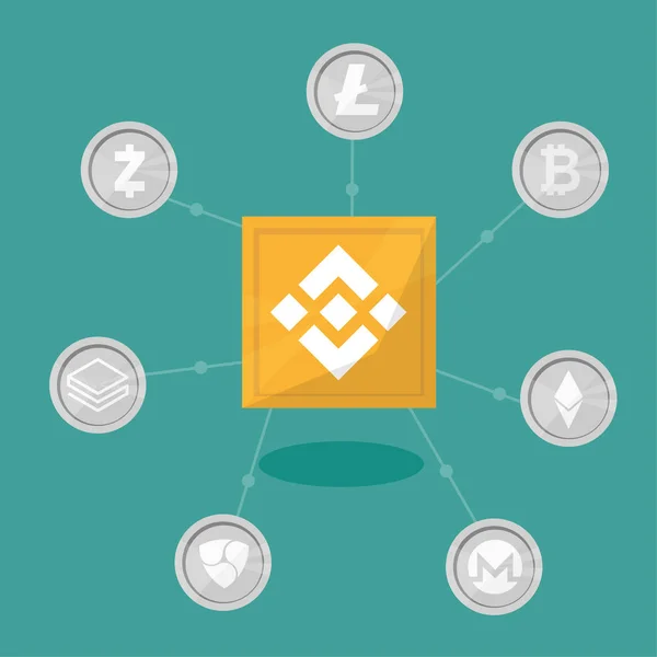 Blockchain binance - Cryptocurrency exchange technology in flat design style — Stock Vector