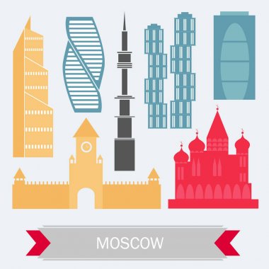 Moskova Rusya - renk binalar Icon set. Vektör. Seyahat ve Turizm