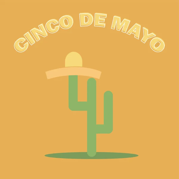 Cinco De Mayo sombrero dan cactus - desain datar yang meriah. Untuk perayaan Meksiko - Stok Vektor