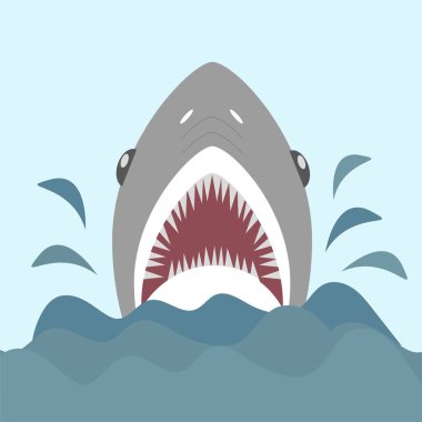 Köpekbalığı açık jaws ve keskin dişleri ile. Vektör çizim düz çizgi film tarzı
