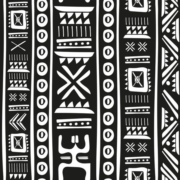Motif sans couture vecteur de gribouillis tribal noir et blanc. Tirage d'art abstrait aztèque — Image vectorielle