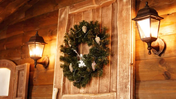 Front door decorated for the holidays — Stock Photo, Image