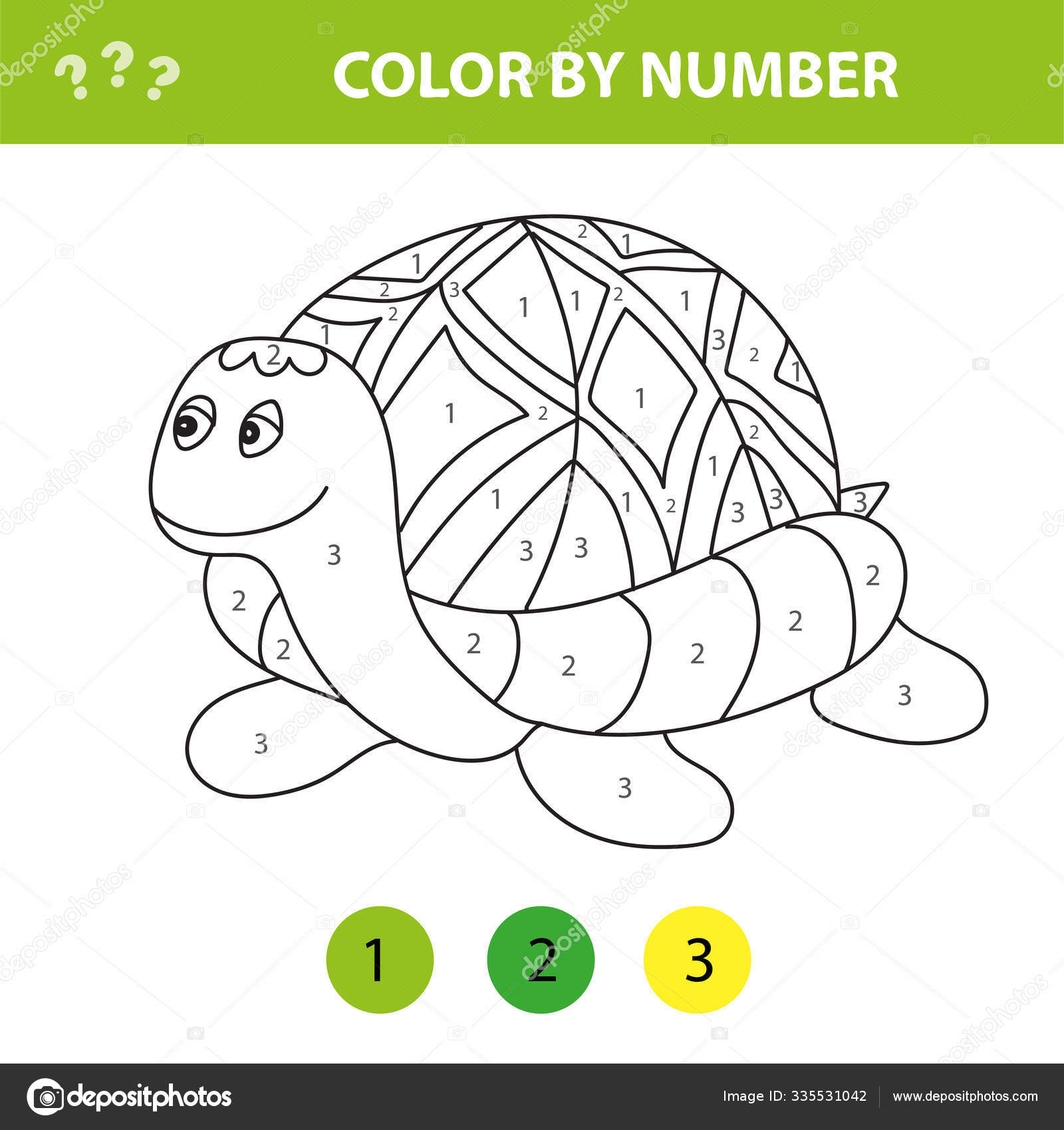 Cartoon turtle. Color by number educational game for kids. Stock Vector  Image by ©Brill #335531042
