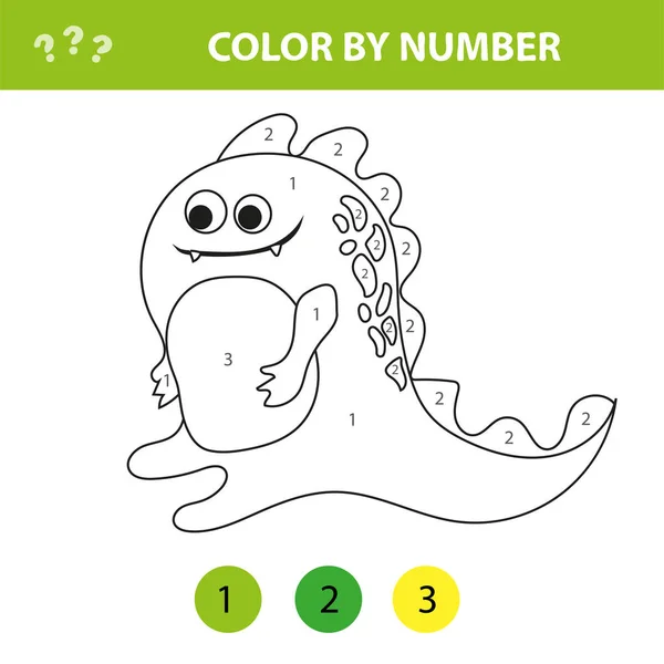 Gioco educativo colore per numero per bambini. Dinosauro del fumetto . — Vettoriale Stock