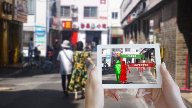 Augmented Reality Application. Disease scanner. Coronavirus in China.