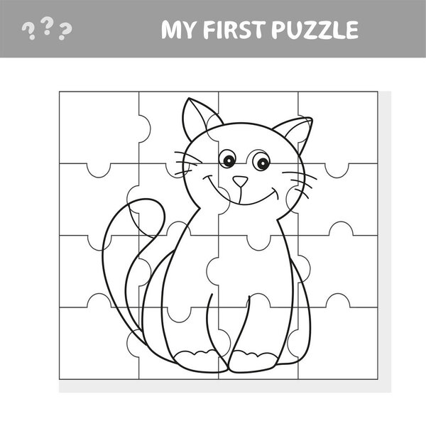 My first puzzle. Cute puzzle game with happy cartoon cat for children