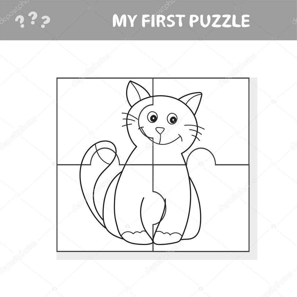 My first puzzle. Cute puzzle game with happy cartoon cat for children