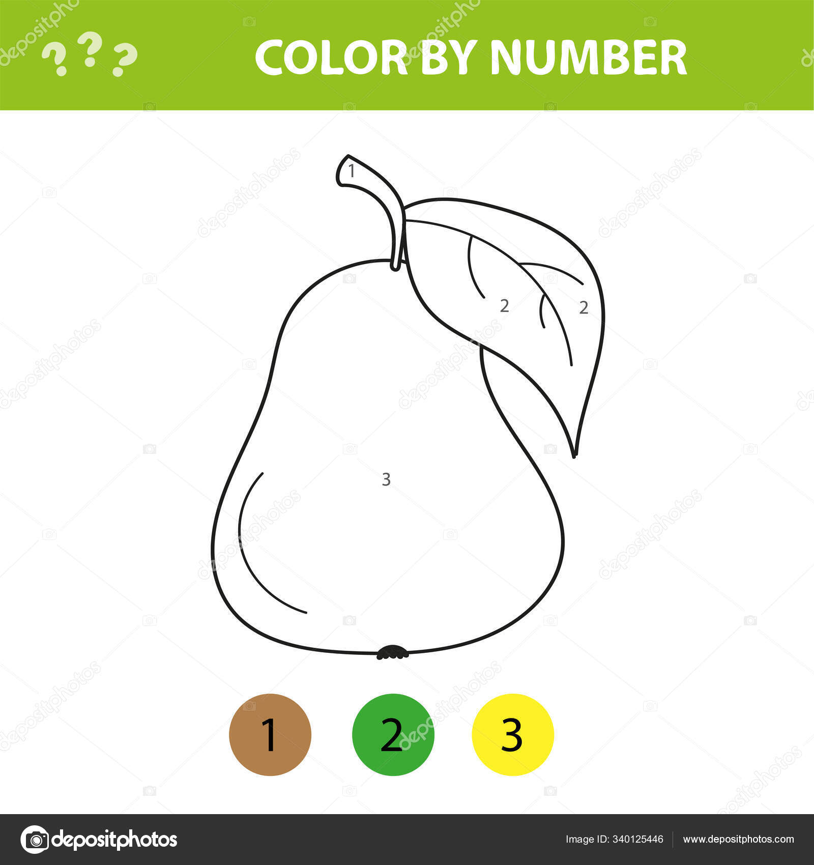 Pêra - página de pintura, cor por números. Ficha de trabalho para a  educação. Jogo para crianças imagem vetorial de Brill© 340125446