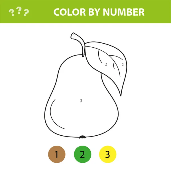 Päron - målning sida, färg med siffror. Arbetsblad för utbildning. Spel för barn — Stock vektor