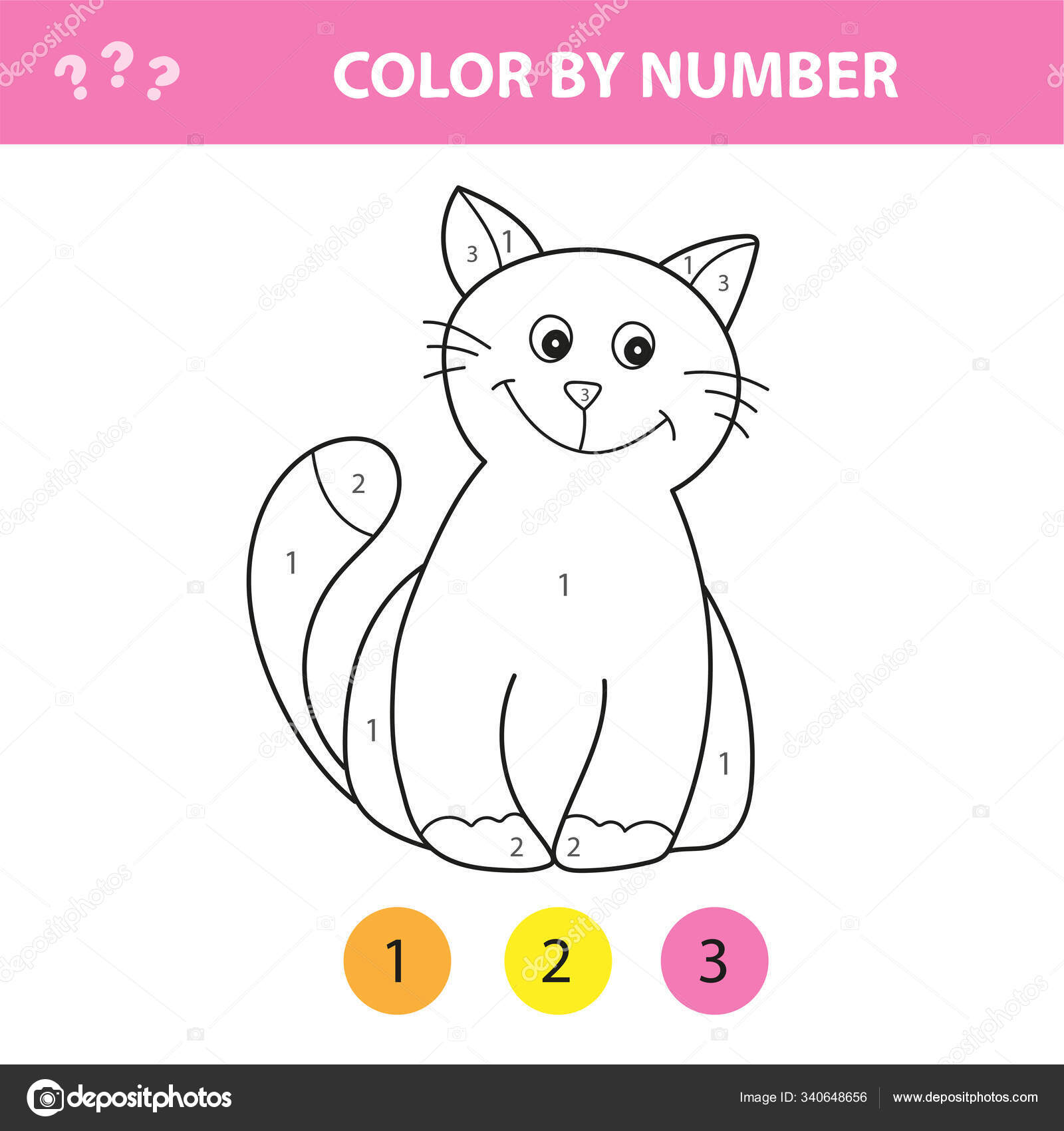 Drawing and Paint Cute Cartoon Cat. Educational Game for Kids. Vector  Illustration. Stock Vector