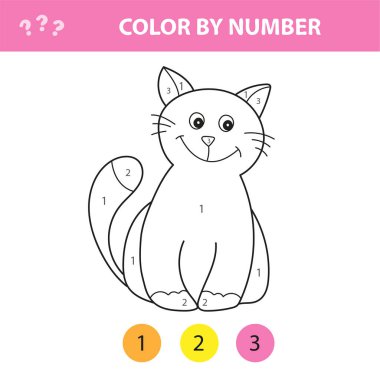 Cat - painting page, color by numbers. Worksheet for education. Game for kids