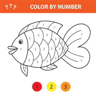Color by number educational game for kids. Illustration for schoolchild - fish