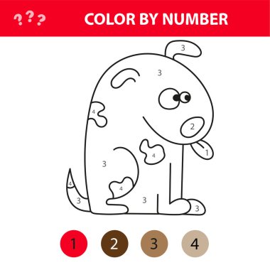 Cartoon dog. Color by number educational game for kids. Illustration for schoolchild clipart