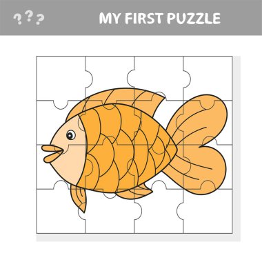 Çizgi film tarzında balık, anaokulu çocuklarının gelişimi için eğitim oyunu